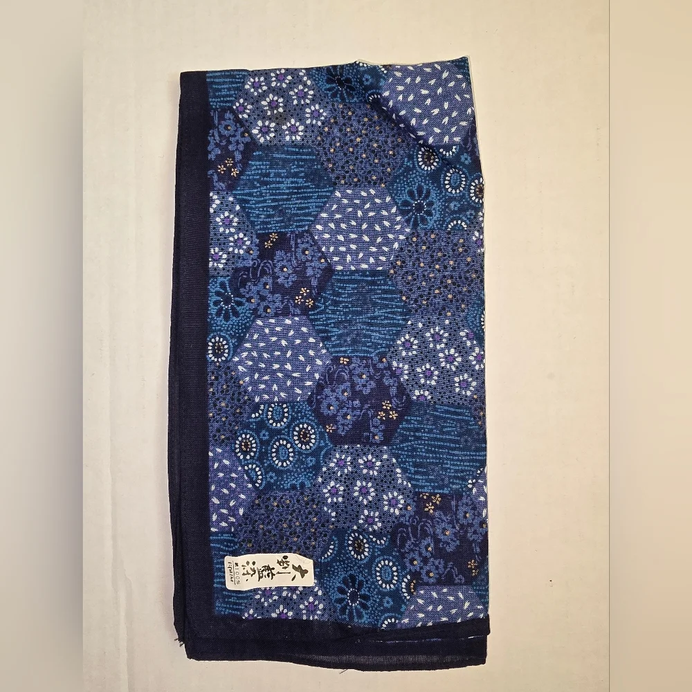 Vintage Japanese indigo-dyed cloth Blue Hexagon Pattern Cotton Handkerchief